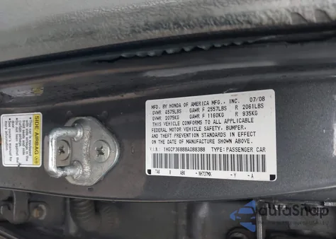 2008 Honda Accord 3.5 Ex-L из США, поврежденный, VIN 1HGCP36888A088388